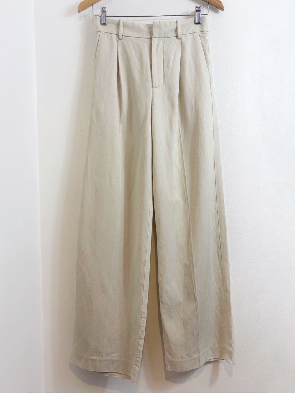 Madewell Slouchy Straight Pleated Cream Linen Blend Wide Leg Pants